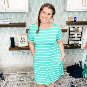 Teal stripe detail back boutique dress